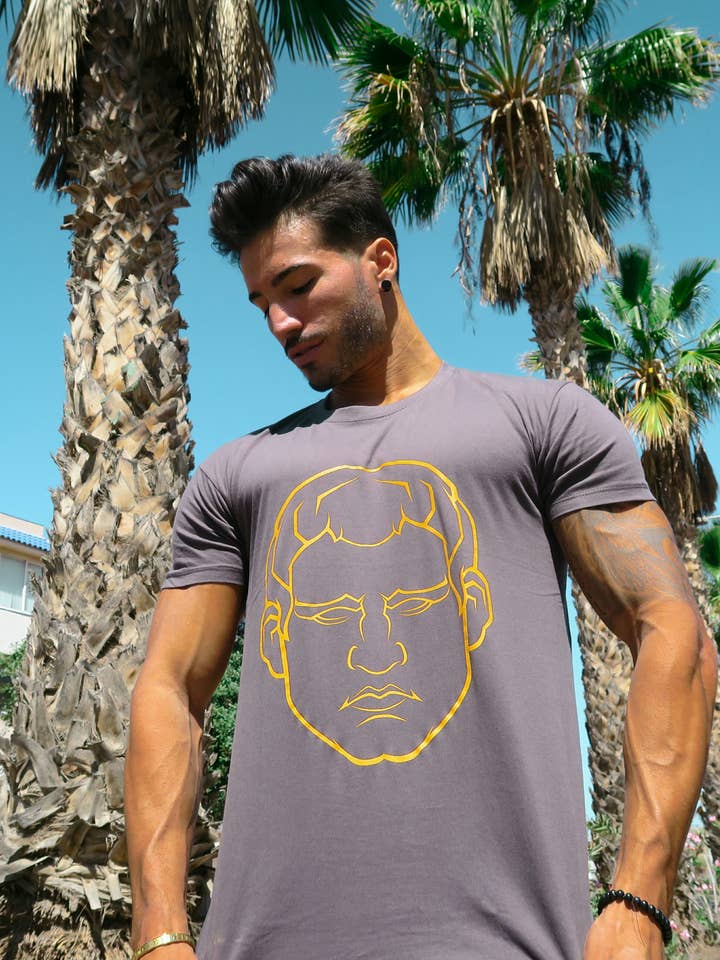 Slim fit Charcoal T-Shirt with gold print Mvagrippa for wholesale by Mvagrippa