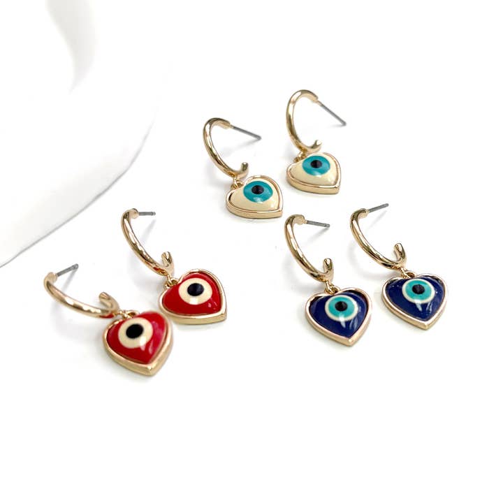 Pendientes colgantes con forma de ojo malvado en forma de corazón en forma de C para venta al por mayor de StarryNYC