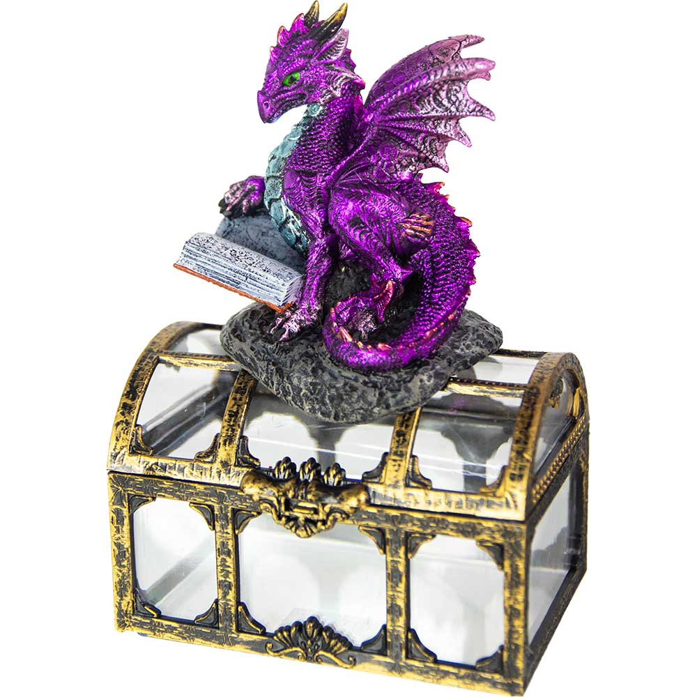 Kheops International - Wholesale Decorative Box - Polyresin Dragon on Treasure Chest - Purple w/ Book (Each)1