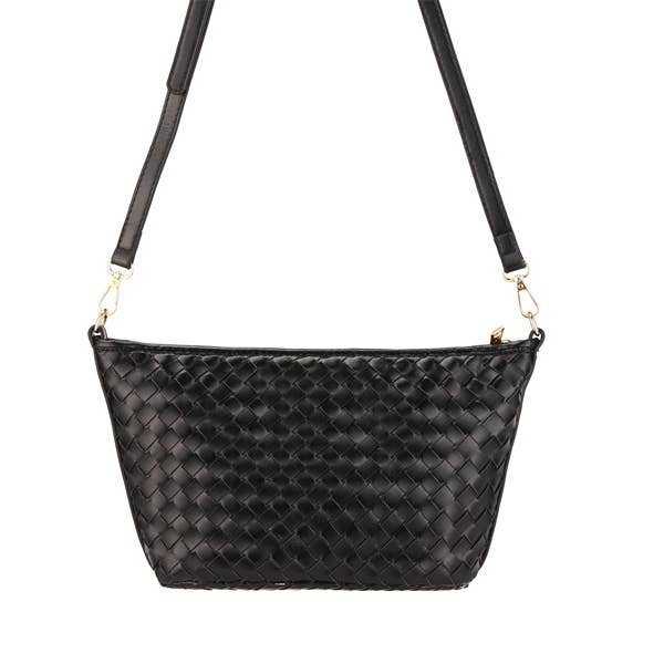 Ladies Faux Leather Woven Shoulder Crossbody Handbag for wholesale by Nima Accessories Inc