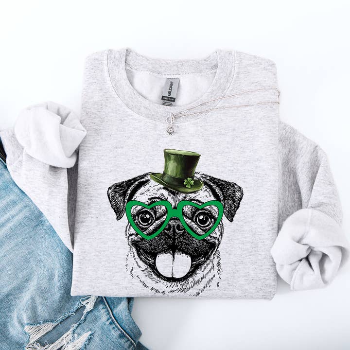 Mopshond, Schattige Hond, St. Patrick's Day, Geluk, Iers Sweatshirt voor wholesale door Refinery Number One LLC