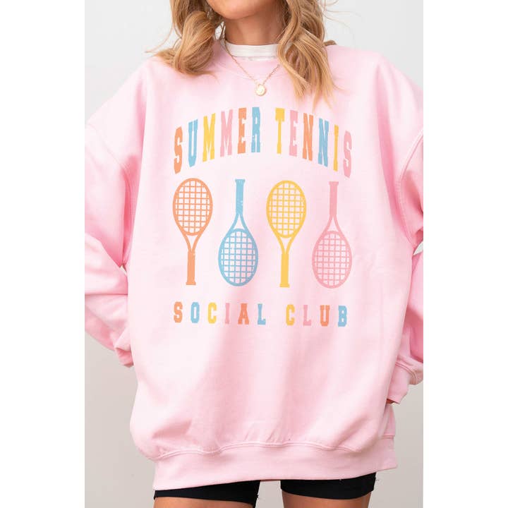A. BLUSH CO - Vente Sweat-shirt à imprimés – femme - Sweat-shirt surdimensionné du club social de tennis d'été3