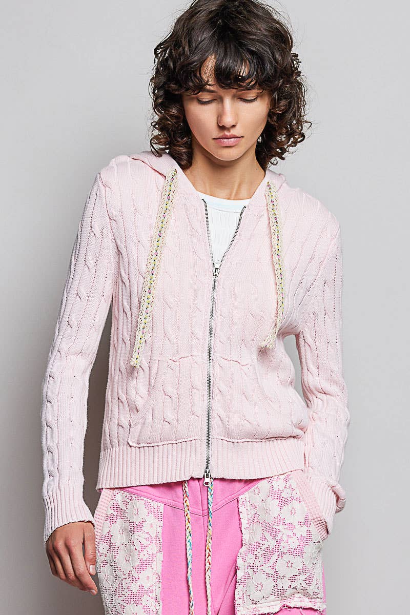 Pol Clothing - Wholesale Hoodie - Women's - Full Sleeve Solid Acrylic Sweater Hoodie Zip Up Knit Top0