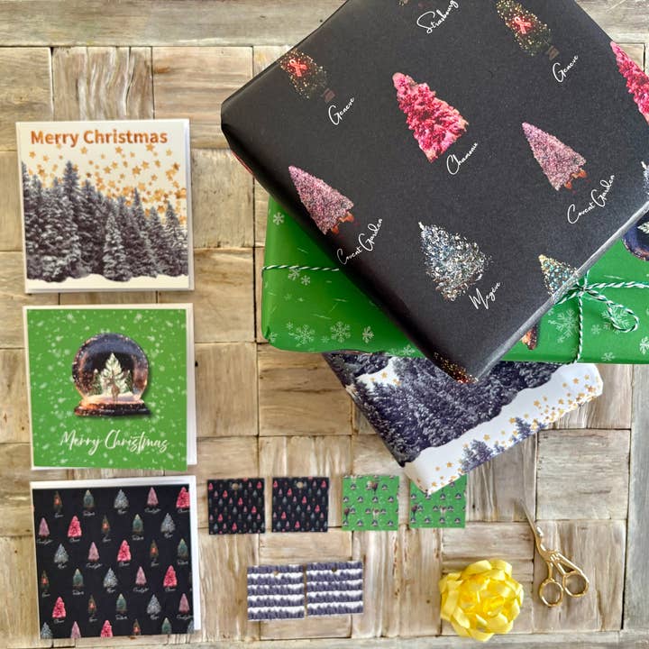 Winter wonderland Christmas wrapping paper, tag & card set for wholesale by The Life Cycle Design