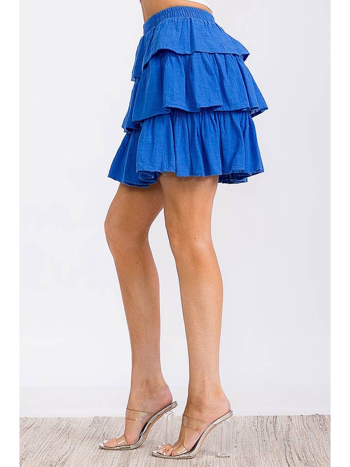 ROUSSEAU - Wholesale Skirt - Women's - SOLID RUFFLE TIERED ELASTIC WAIST MINI SKIRT12