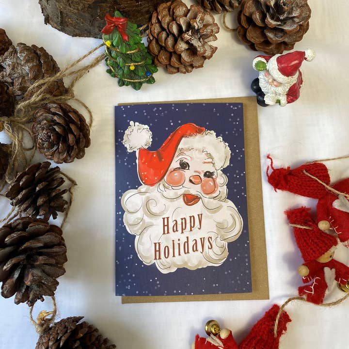Vintage inspirerade jultomten ”Happy Holidays” hälsningar för wholesale av Lise Marie prints