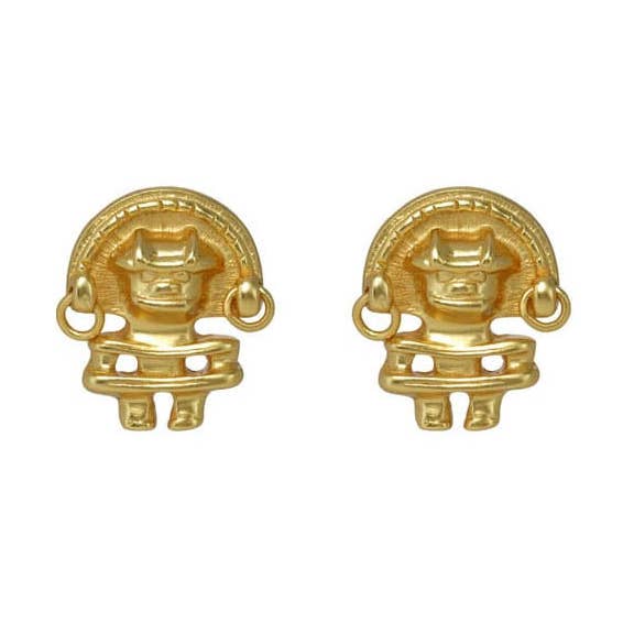 Boucles d'oreilles clous Figure anthropomorphique 24k GP pour la vente par Across The Puddle