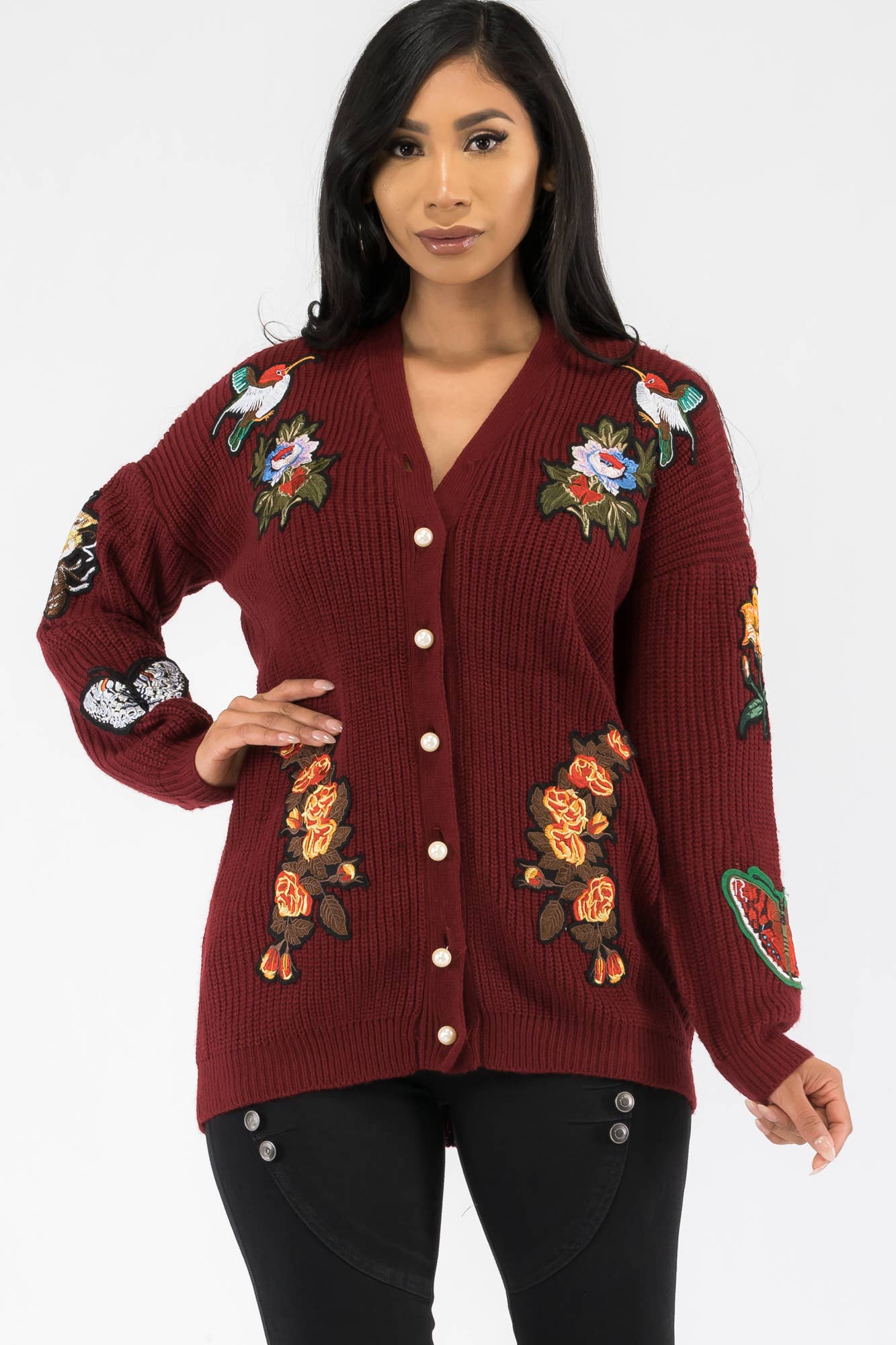H&H Fashion Inc. – wholesale Cardigan – Women’s – W1602 - Button Down Patch Knit Cardigan0