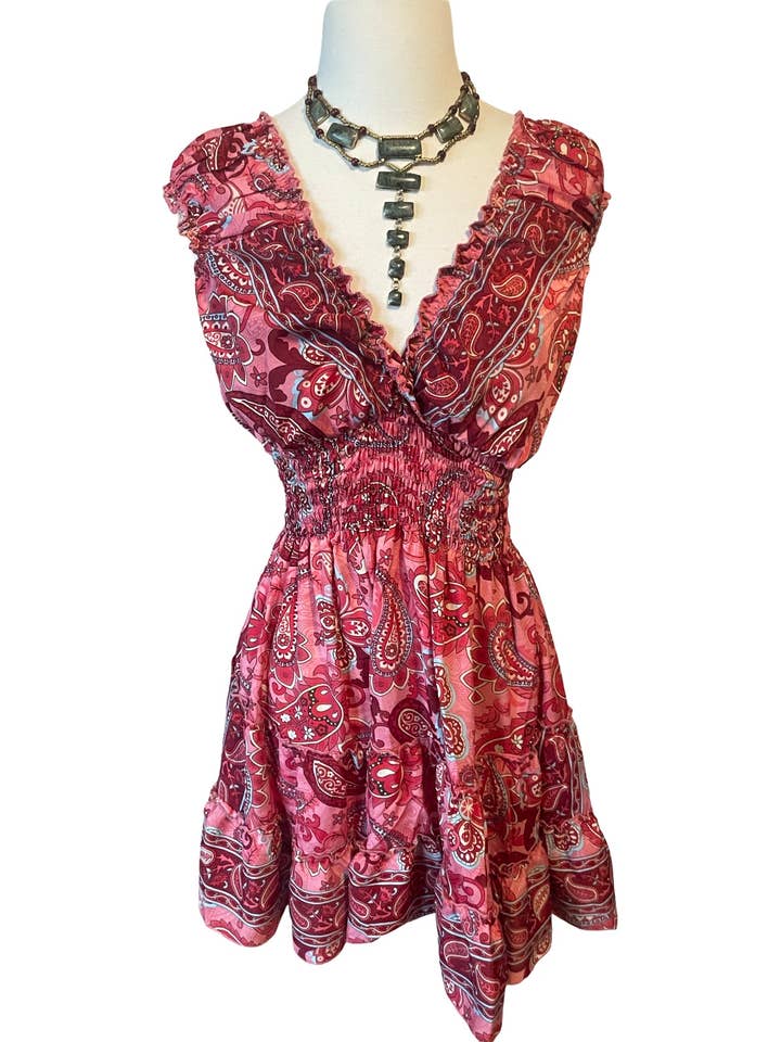 Kort tvålagers bohemisk klänning (röd) för wholesale av Pink and Silver