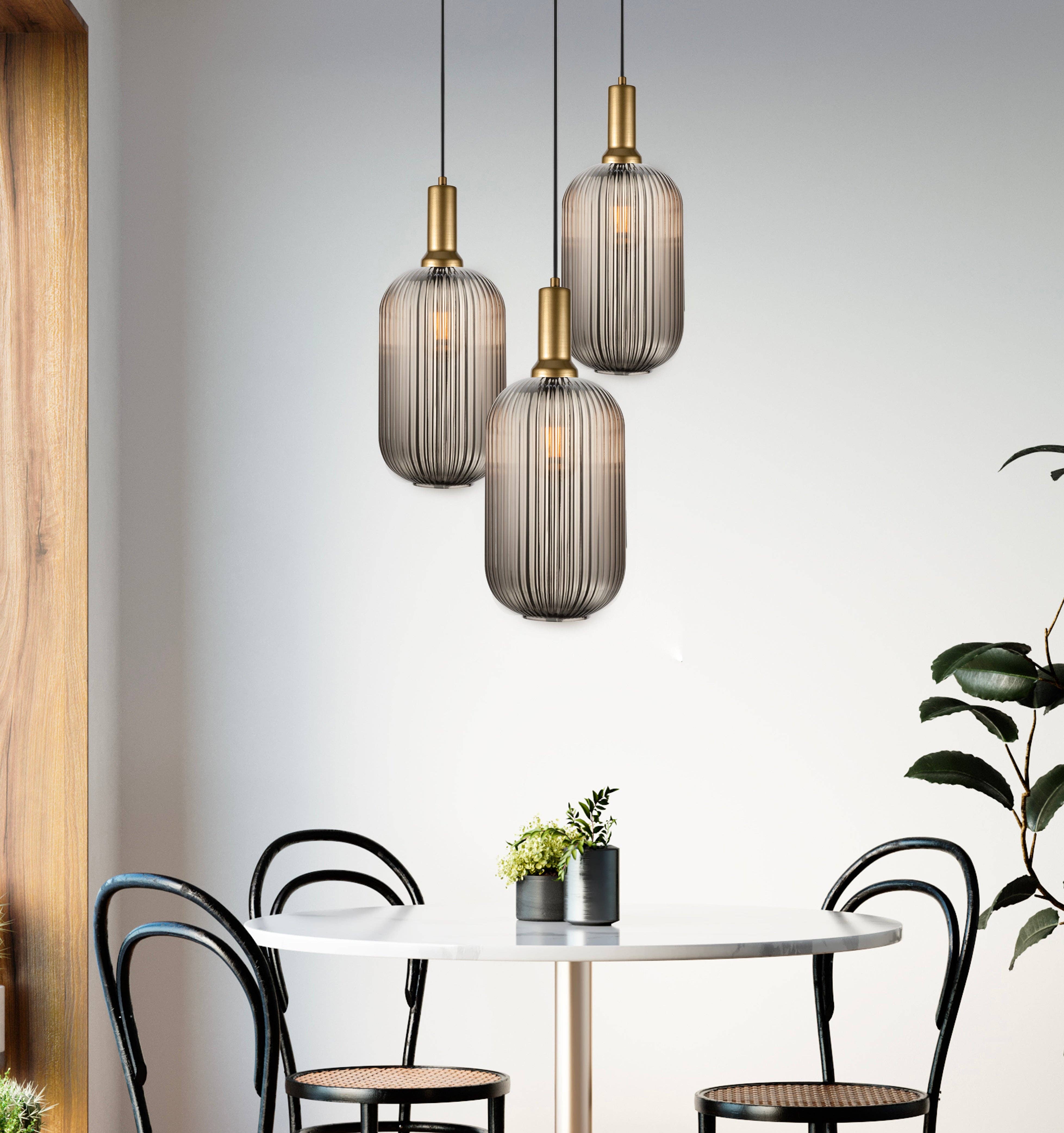 Eclipse Lighting - Wholesale Chandelier/Hanging Light - XL Amber Ribbed Glass Multi Pendant Light for Stairs, Mid-Century Modern Custom made Chandelier Light for Architects and Interior Designers18