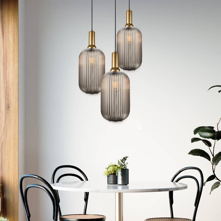 Eclipse Lighting - Wholesale Chandelier/Hanging Light - XL Amber Ribbed Glass Multi Pendant Light for Stairs, Mid-Century Modern Custom made Chandelier Light for Architects and Interior Designers18