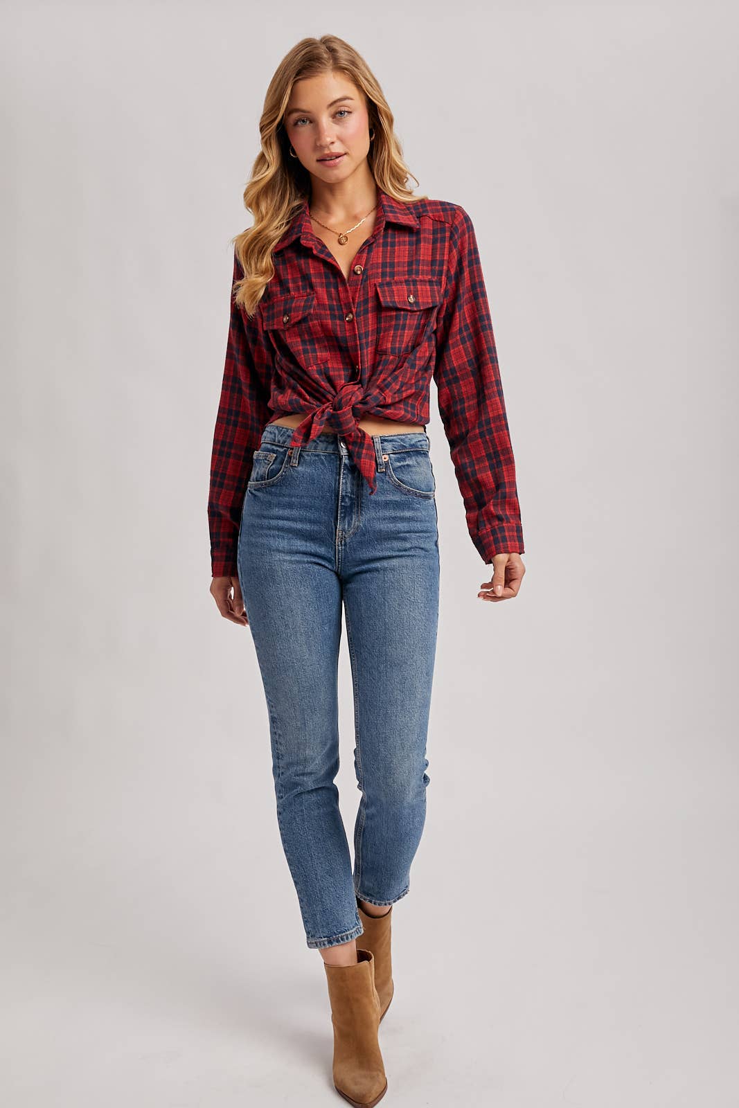 Bluivy - Wholesale Shirt - Women's - BUTTON DOWN PLAID SHIRT WITH POCKETS - 4TH OF JULY11
