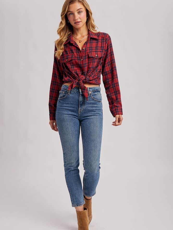 Bluivy - Wholesale Shirt - Women's - BUTTON DOWN PLAID SHIRT WITH POCKETS - 4TH OF JULY11
