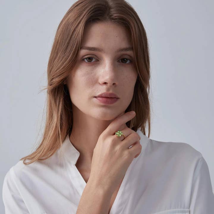 Perimade & Co. LLC - Wholesale Multi-Stone Ring - Four Leaf Clover Fidget Spinner Ring in 925 Sterling Silver5