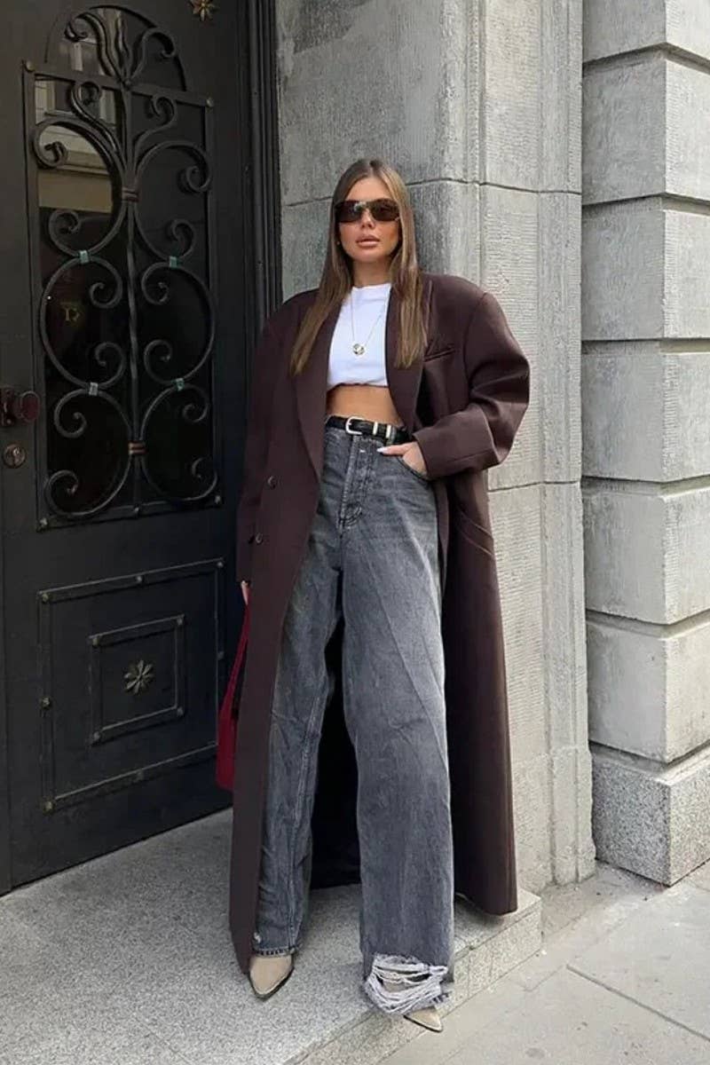 COFFEE CWOCO1071_DOUBLE-BREASTED COAT WITH PADDED SHOULDERS for wholesale on Faire1