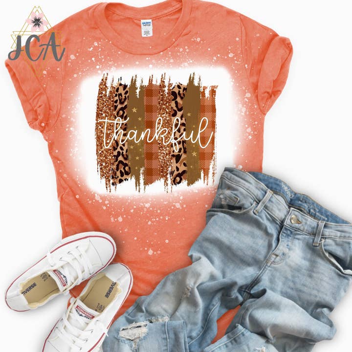 Fall Thankful Shirt, Bleached Thankful Shirt, for wholesale by Jocelyn's Comfy Apparel