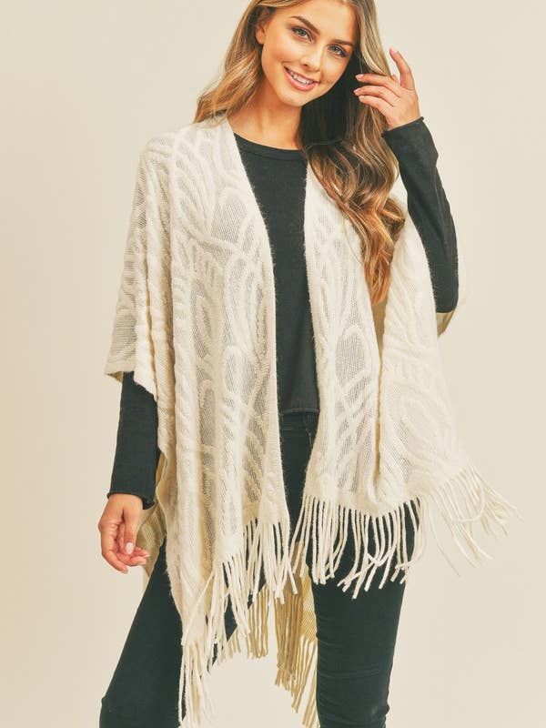 Embossed Pattern Tassel Ruana for wholesale by Shop Neighbors
