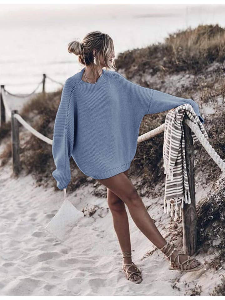 Chicto – Großhandel Strickpullover – Damen – Damen Oversized Pullover Fledermausärmel Stehkragen Jumper Oberteile13