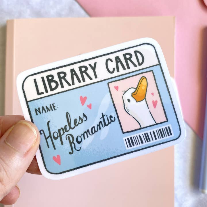 Goose Library Card Sticker, Hopeless Romantic Book Lover for wholesale by Jasmine Allan Studio