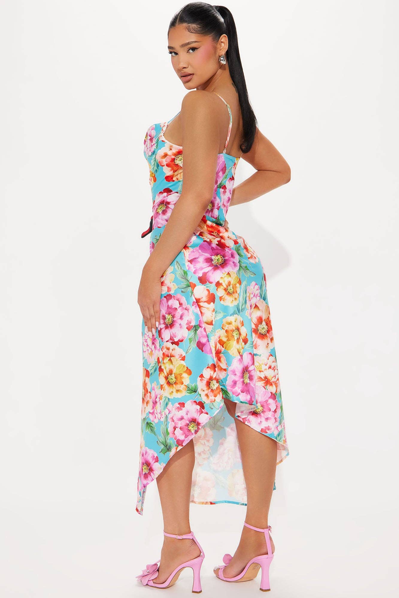 5besties inc - Wholesale Dress - Women's - FLORAL PRINT ASYMMETRICAL HEM MIDI DRESS5