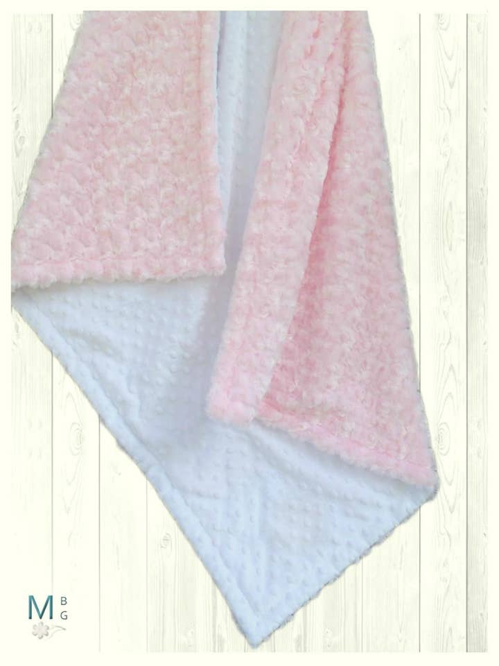 Personalized Minky Baby Blanket Pink Swirl & White Dot for wholesale by Minkee Baby Gifts