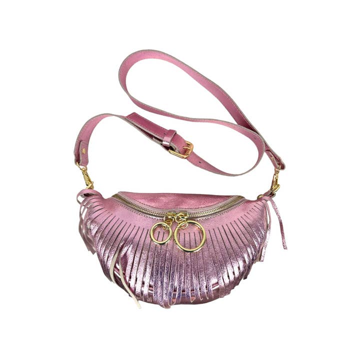 Chenson & Gorett - Wholesale Heuptasje - Dames - Glanzende Italiaanse lederen heuptas voor dames met franjes