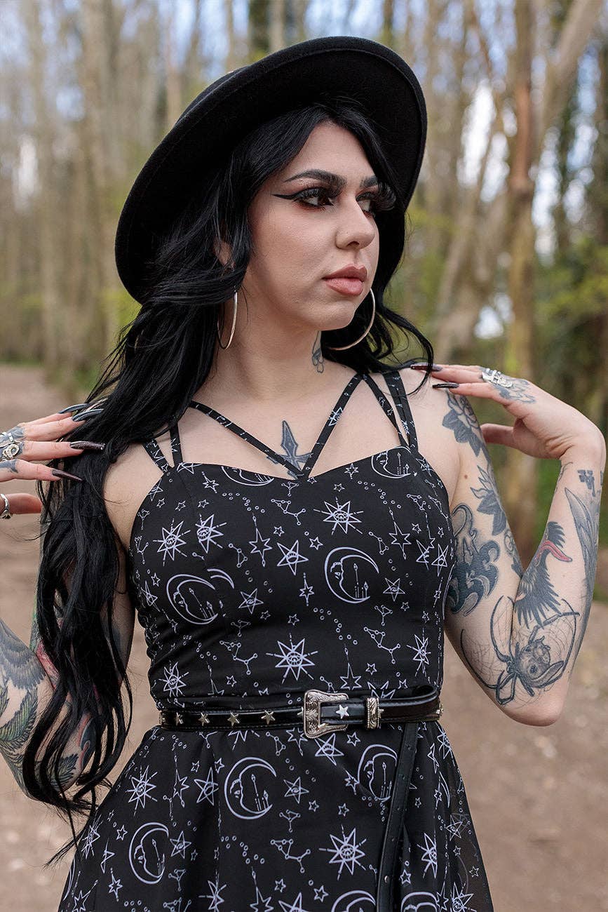 Timeless London – wholesale Dress – Women's – Alternative Crossover Midi Moonprint Neck Dress In Chif1