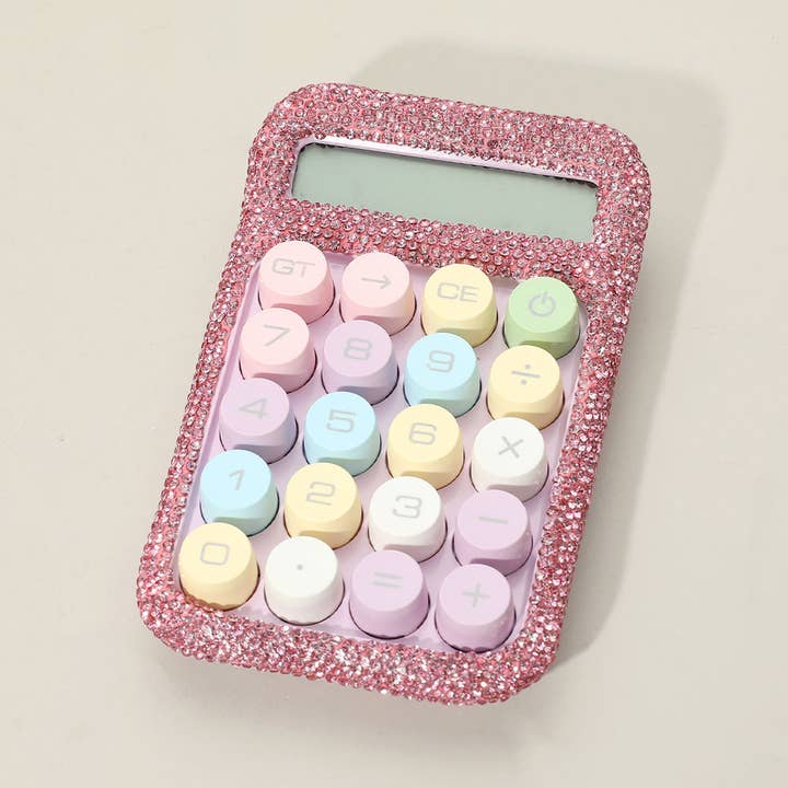 Lumbee Trade - Wholesale Calculator - Rhinestone Paved Round Key Studded Calculator - Assorted1
