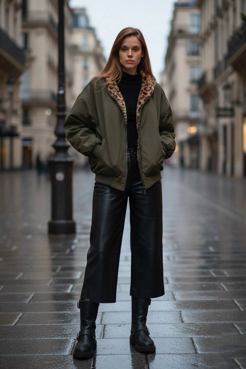 MOOYA - Wholesale Bomber Jacket - Women's - Oversized bomber with leopard fur - MY072