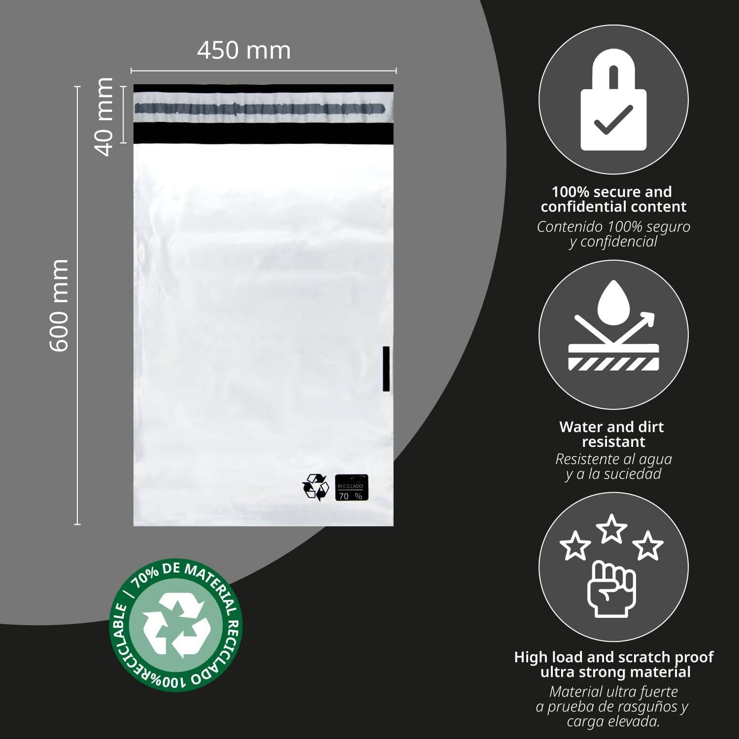 MEDEL OFFICE - Vente Enveloppe - Enveloppes postales en plastique blanc auto-adhésives 350 x 450 + 40 mm1