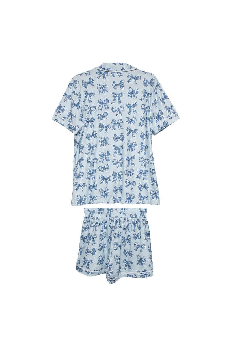 Light Blue Toile Print Coquette Bows Cute Pajamas for wholesale on Faire1