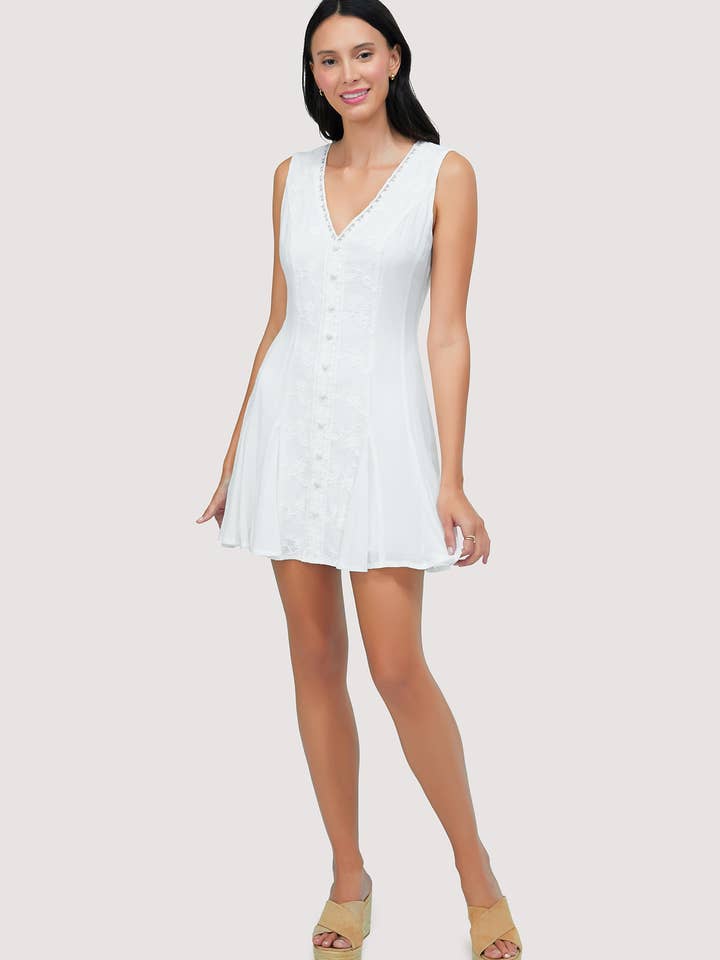 Sundrenched Flora Mini Dress - White Cotton Embroidery for wholesale by Lost + Wander
