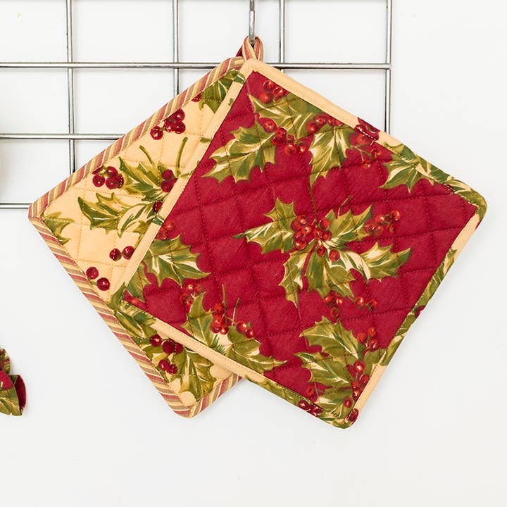 Winterberry Patchwork Potholder Set of 2 - Multi for wholesale by April Cornell