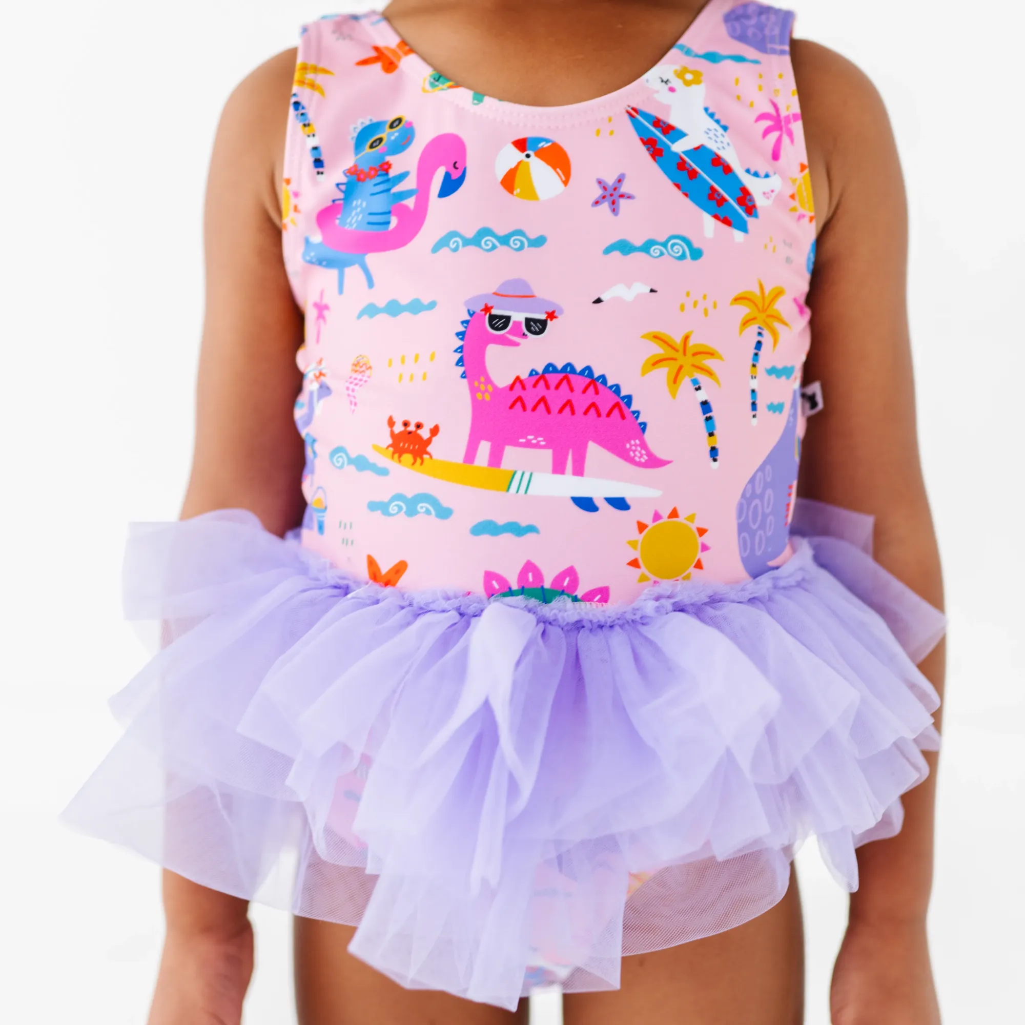 Kiki + Lulu - Wholesale One Piece Swimsuit - Kids - Pink Dino Girls Swimsuit With Tutu1