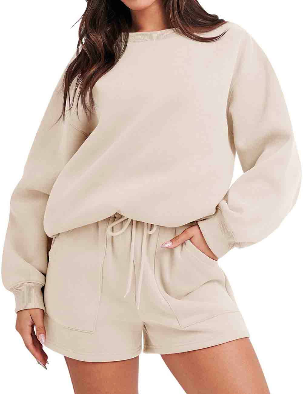 Sweetkama - Wholesale Lounge Set - Women's - Ladies Solid Color Long Sleeves Sweatshirt & Shorts Set8