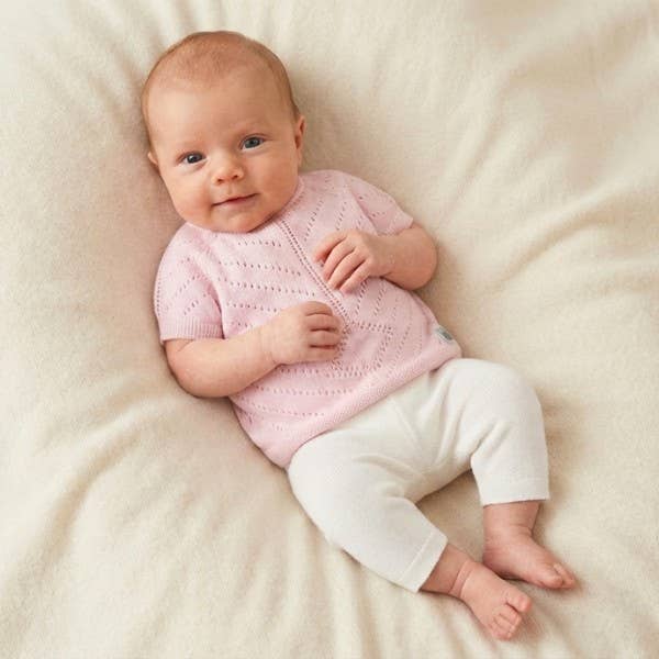 Oki Baby Set: Kortärmad Tröja med Hålstickning och Fotlös Byxa 100% Bomull för wholesale av Minutus