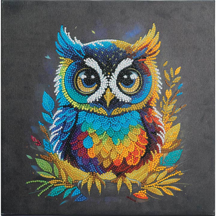 Outset Games and Cobble Hill Puzzles - Wholesale DIY Craft Kit - Medium (11.8" x 11.8") Crystal Art Kit - Owl
