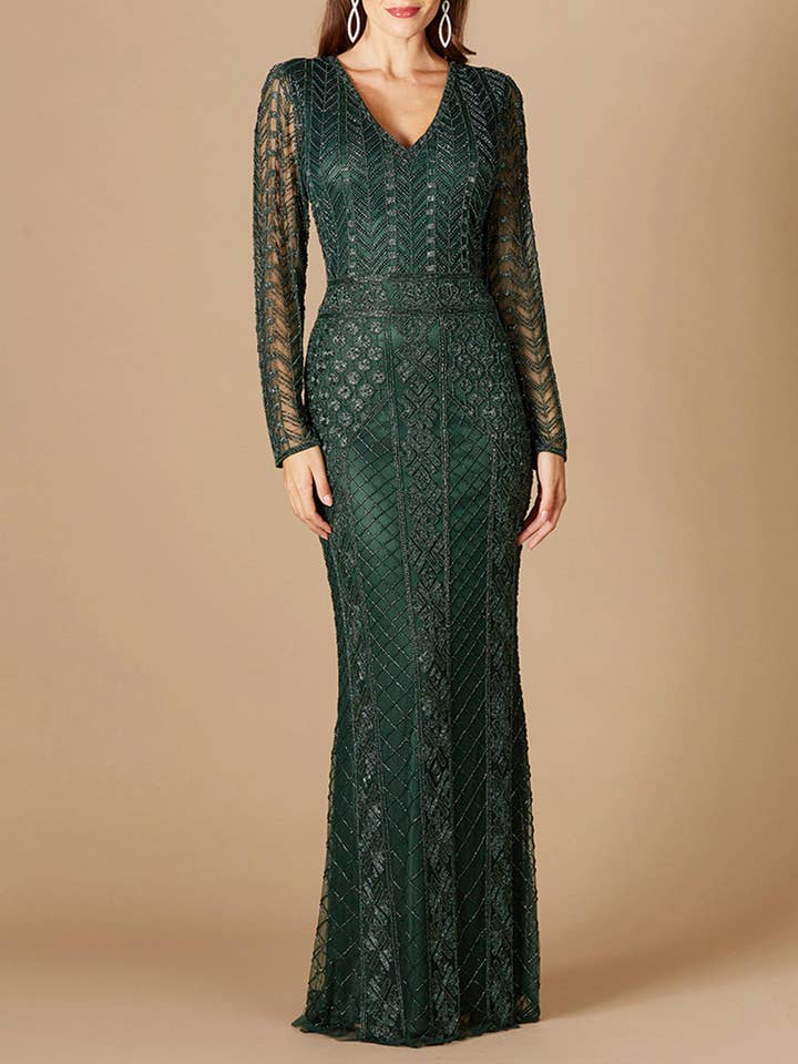 Vestido de manga larga con cuentas para venta al por mayor de Lara New York