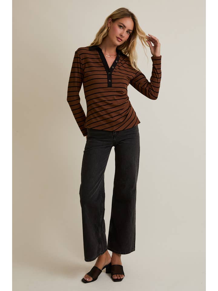 BUTTON UP LONG SLEEVE STRIPE POLO SHIRT for wholesale on Faire3
