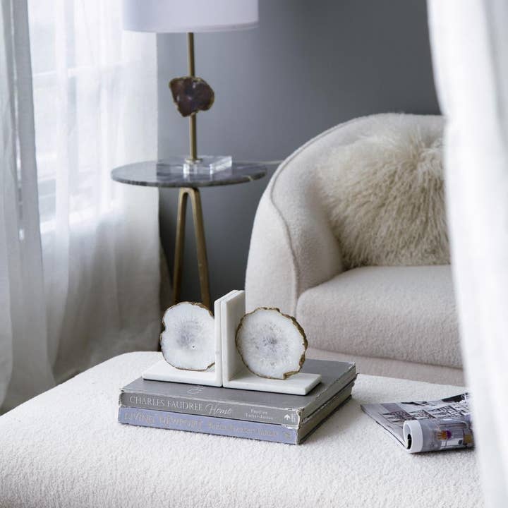 A&B Home Group Inc. - Wholesale Bookend - S/2 5.5x3x5.5" Polished White Agate and Marble Bookends1