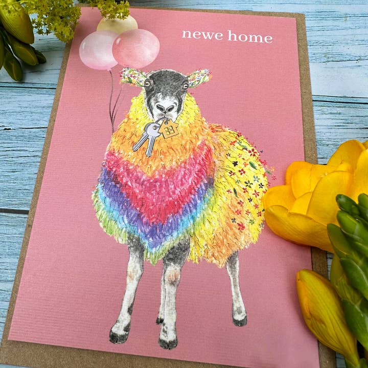 Jen Winnett Eco Artist - Wholesale Everyday Greeting Card - New Home Sheep Eco Friendly Card Colourful Funny1