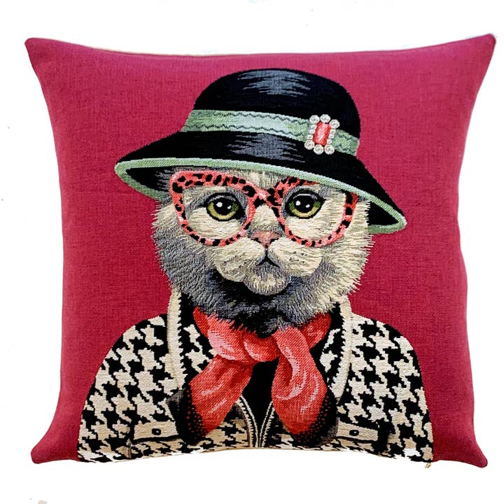 Fashionista Gifts | Quirky Cat Decor | Houndstooth Design for wholesale by yapatkwa - art of the loom