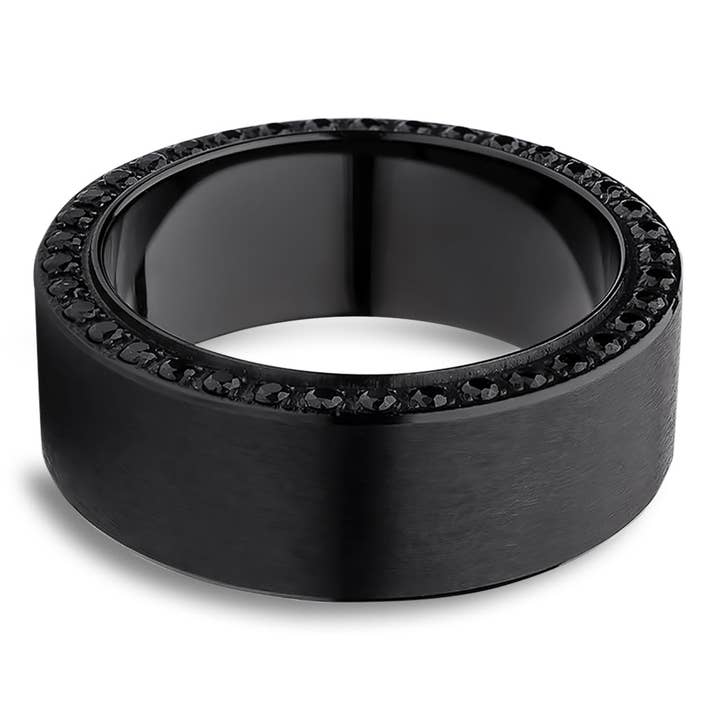 Black Titanium Wedding Ring - 8mm Wedding Ring - Man's Wedding Ring - Black CZ Ring for wholesale on Faire3