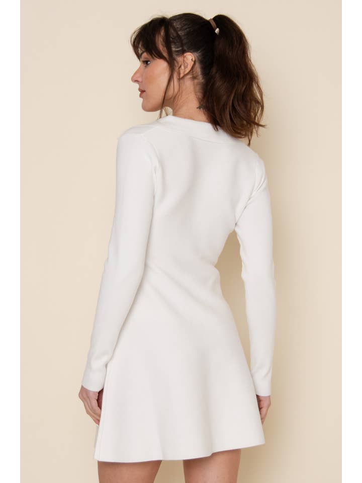 Fore Collection - Wholesale Dress - Women's - MINIMALIST V NECK LONG SLEEVE KNIT MINI DRESS-DI10363FO11