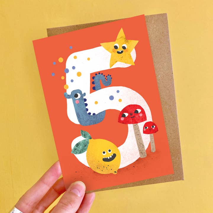 Emily Nash Illustration Greeting Cards - Wholesale Birthday Card - Age Five Crazy Critters Greeting Card | Kids 5 Birthday Card1
