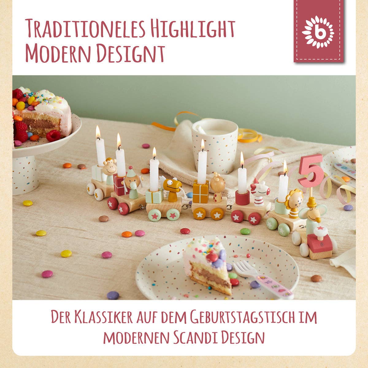 Bieco Spielwaren - Wholesale Toy Set - Kids - Birthday Train Wood Berry 0-99 with 6 Candles3