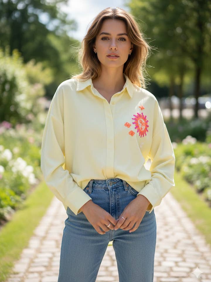 Embroidered long-sleeve blouse for wholesale by VICTORIA&ISAAC