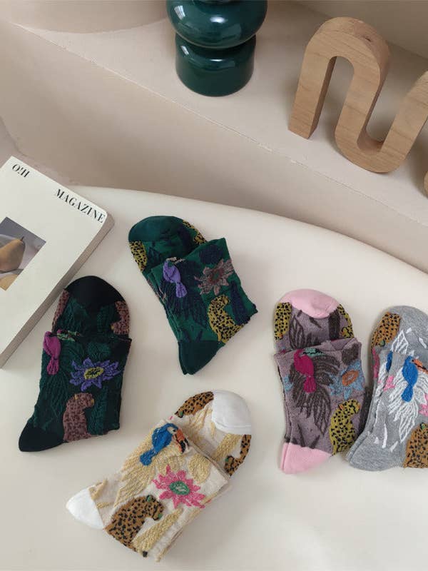 5 Pairs Vintage Embossed Floral Crew Socks for wholesale by StyleGalX