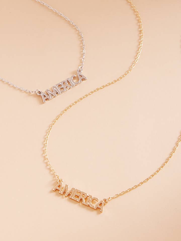 America Letter Metal Short Necklace for wholesale by Designature New York