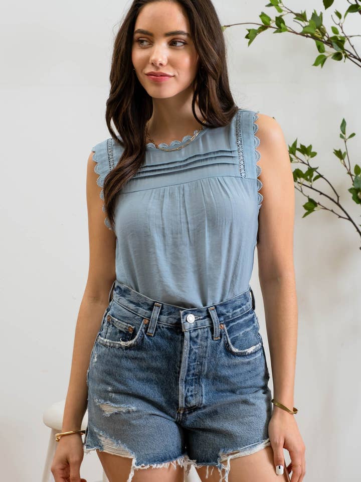 Blu Pepper - Wholesale Blouse - Women's - SLEEVELESS LACE EDGE WOVEN TOP8